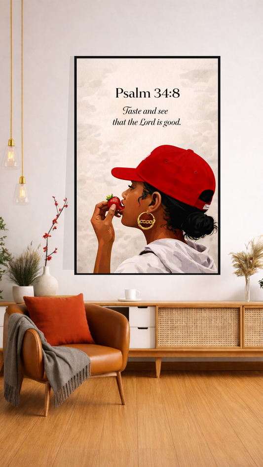 Psalm 34:8 “Taste and See That the Lord Is Good” Bible Verse Wall Art – Christian Home Decor