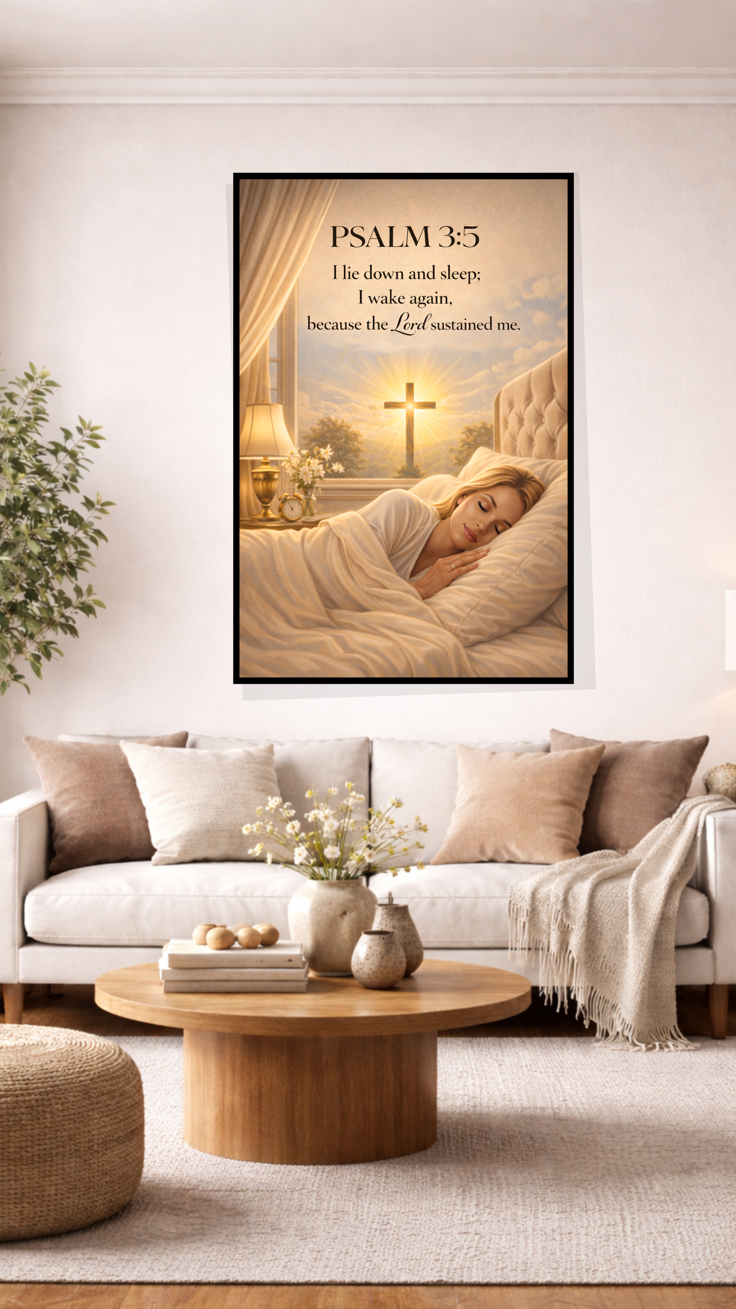 Psalm 3:5 “I Lie Down and Sleep; I Wake Again” Bible Verse Wall Art