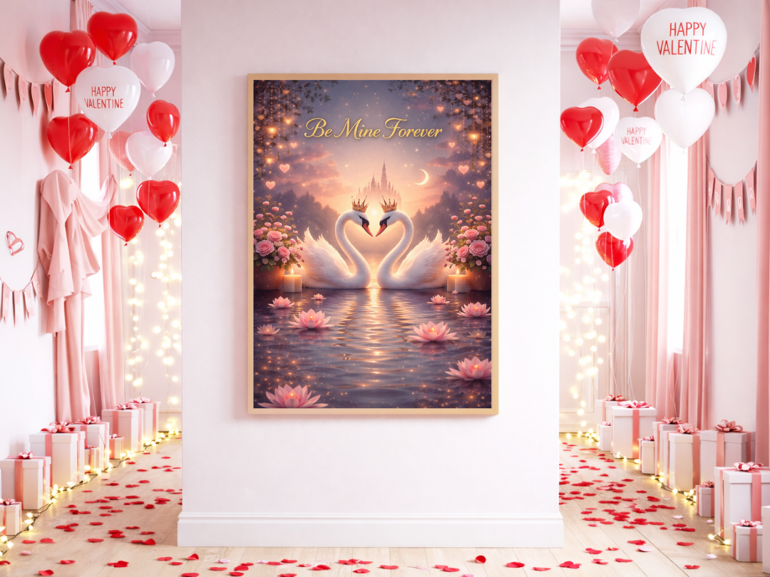 Be Mine Forever Swan Love Wall Art – Valentine’s Day Decor & Gift | Digital Download