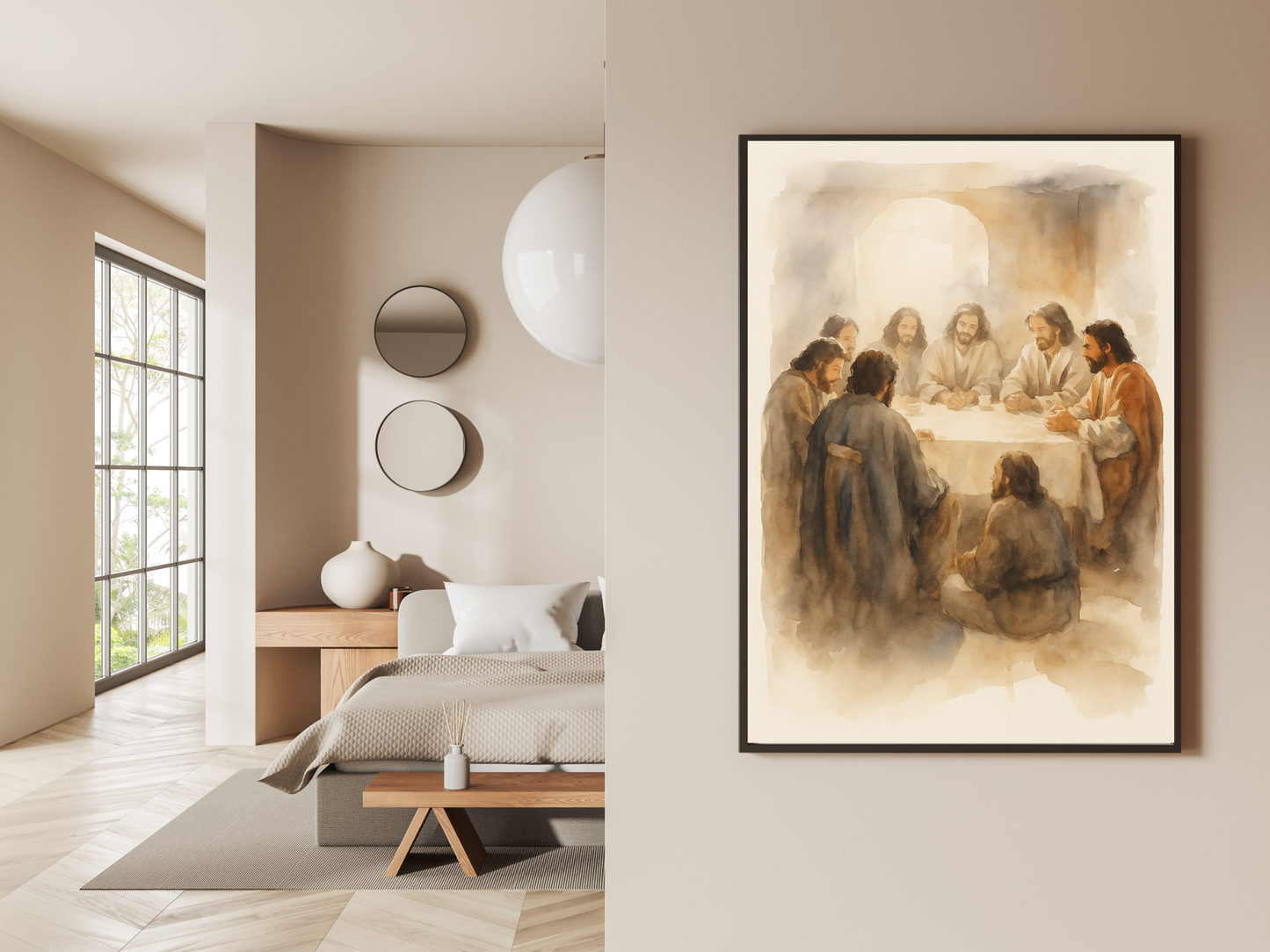 The Last Supper Wall Art – Jesus & Disciples Christian Watercolor Print