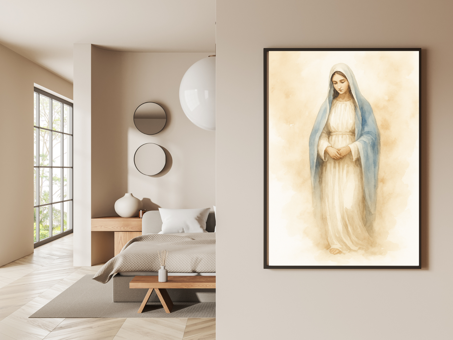 Virgin Mary Watercolor Wall Art – Christian Spiritual Home Decor