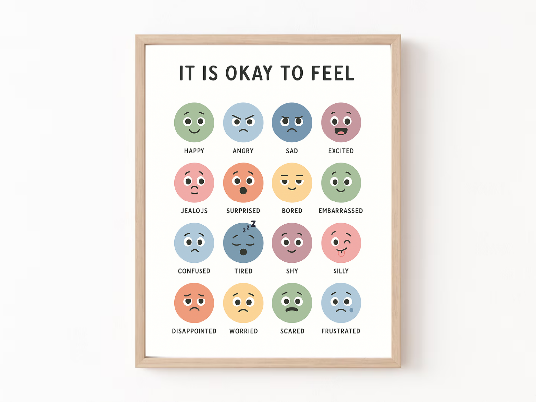 It’s Okay to Feel Wall Art – Kids Emotions & Mental Health Poster | Digital Download