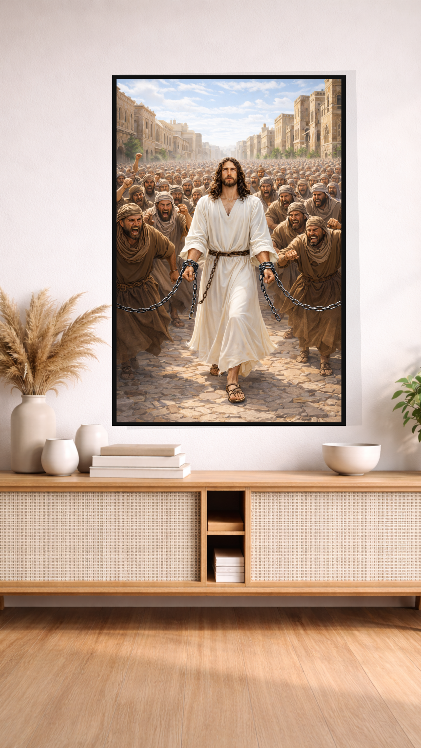 Jesus in Chains Wall Art – Crucifixion Christian Watercolor Print