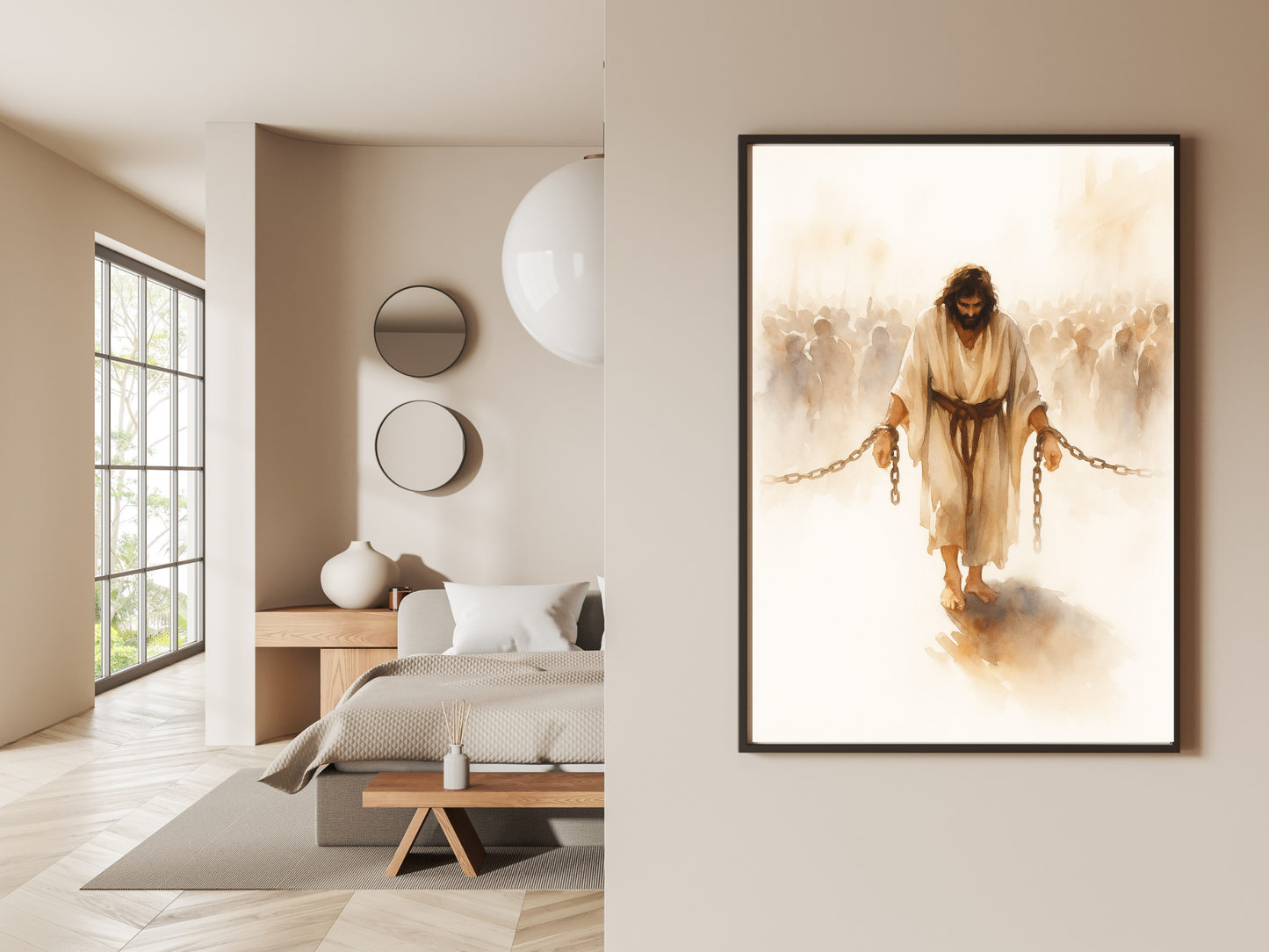 Jesus in Chains Wall Art – Crucifixion Christian Watercolor Print