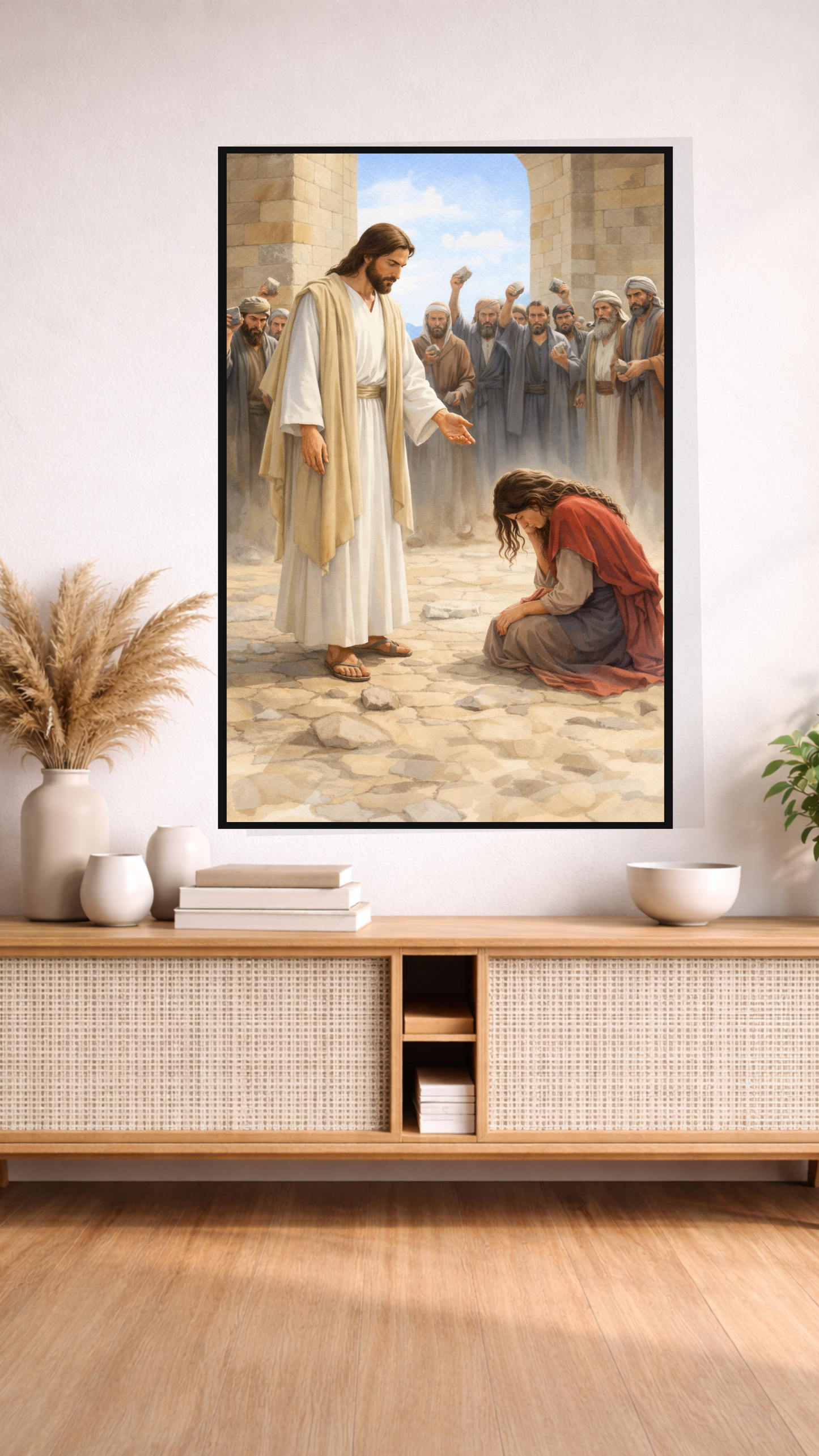 Jesus and the Woman Caught in Adultery Wall Art – “Let Him Cast the First Stone”