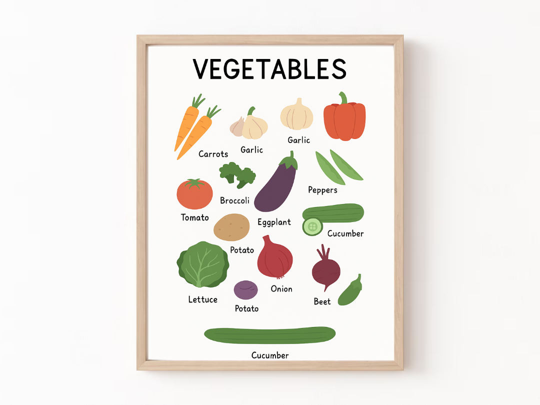 Vegetables Educational Poster – Kids Learning Wall Art & Montessori Print | Digital Download