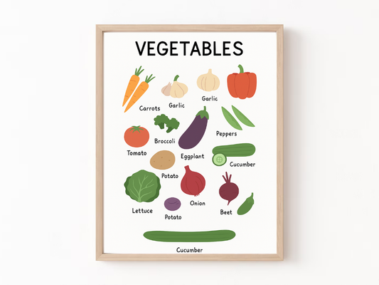 Vegetables Educational Poster – Kids Learning Wall Art & Montessori Print | Digital Download