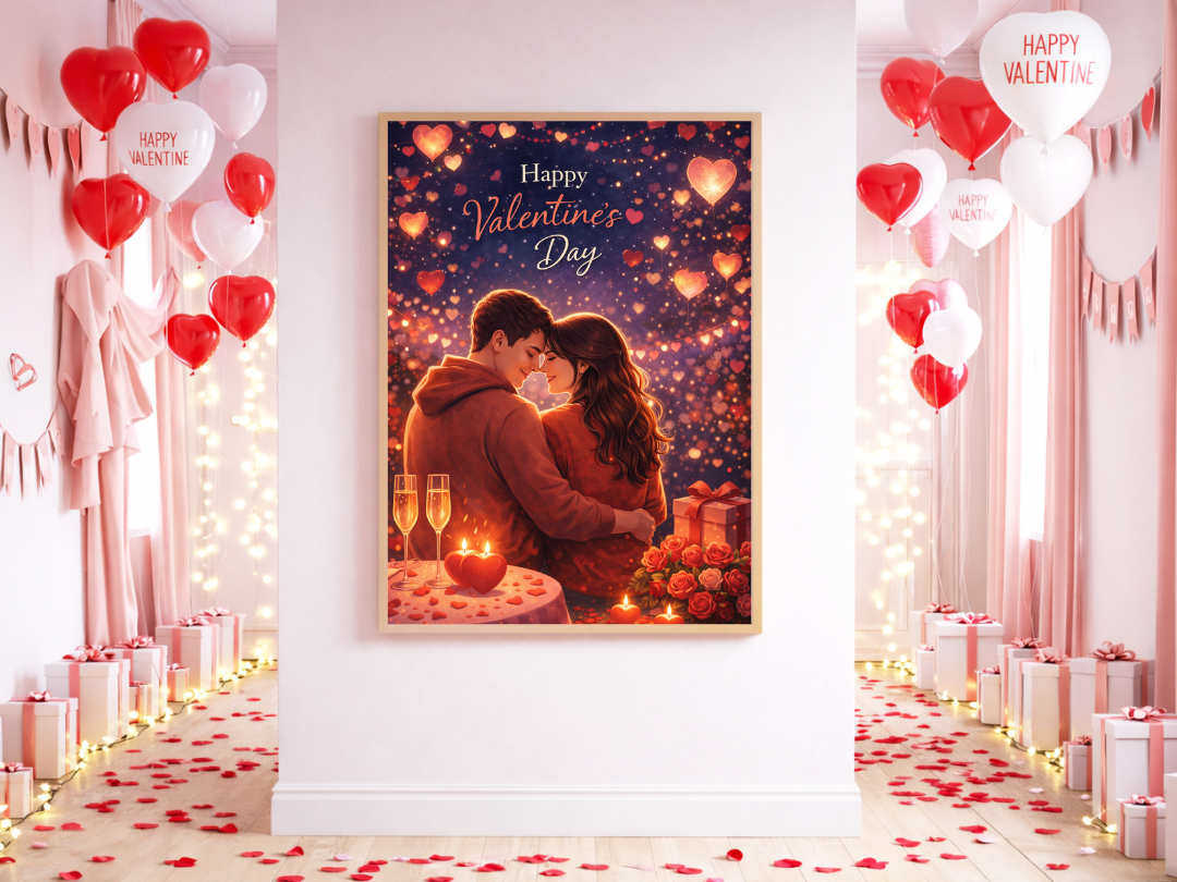 Happy Valentine’s Day Couple Wall Art – Romantic Decor & Gift | Digital Download