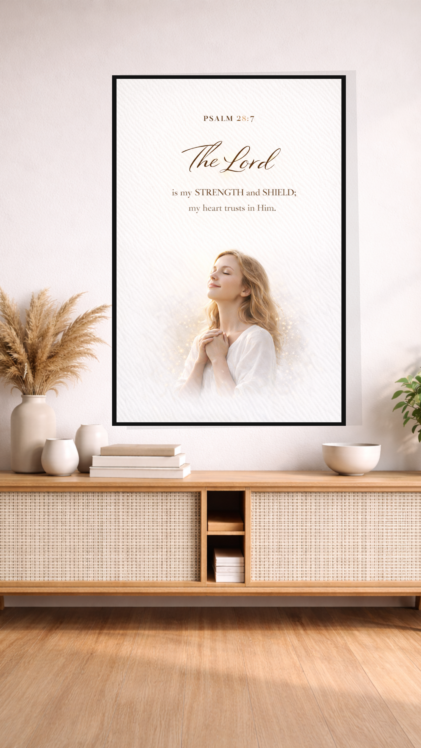 Psalm 28:7 “The Lord Is My Strength and My Shield” Bible Verse Wall Art – Home Decor