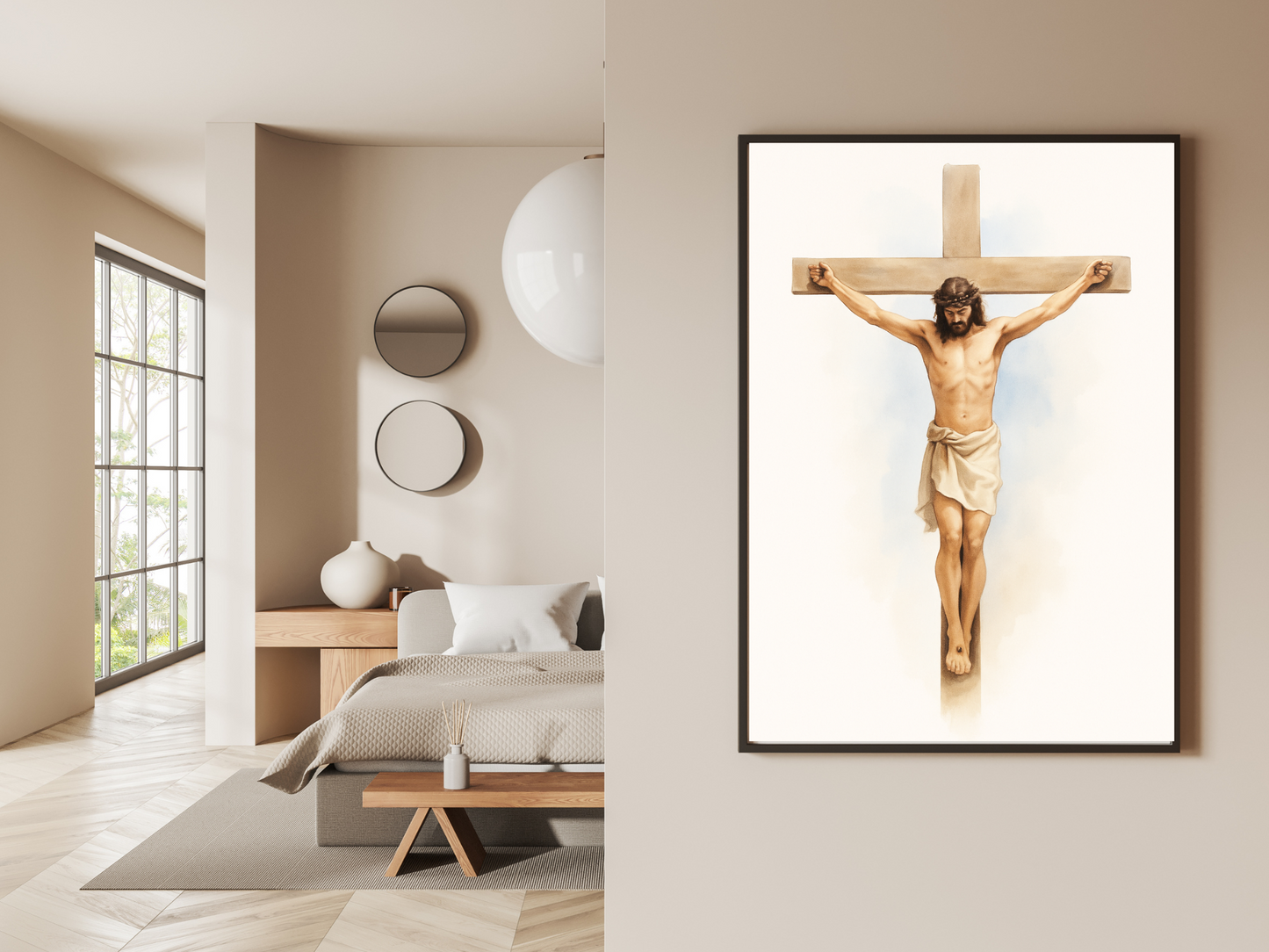 Jesus on the Cross Wall Art – Crucifixion Watercolor Christian Faith Print