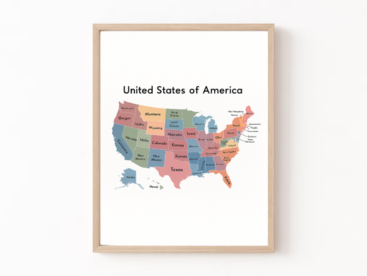 USA Map Poster – Educational States Wall Art for Kids | Digital Download