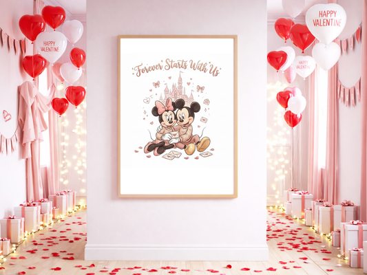 Forever Starts With Us – Mickey & Minnie Valentine Wall Art & Love Gift| Digital Download