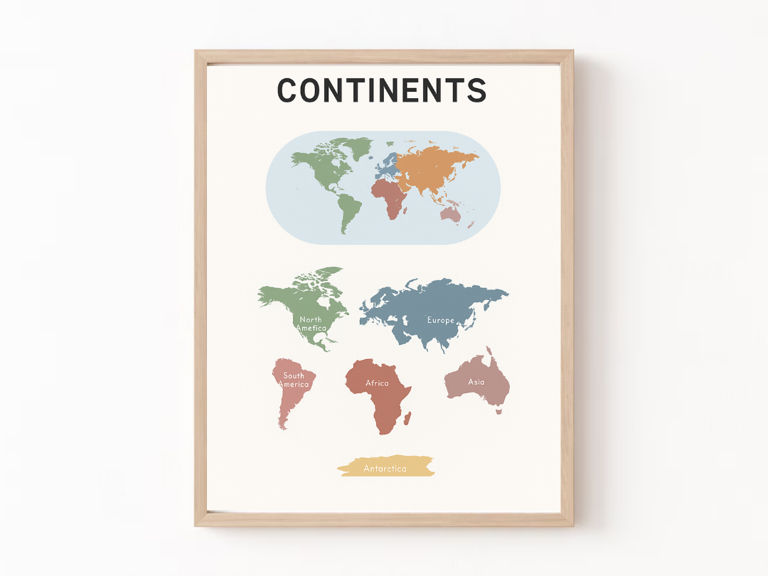 World Map Poster – Educational Geography Wall Art for Kids & Adults | Digital Download