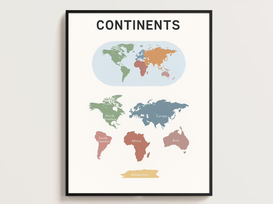 World Map Poster – Educational Geography Wall Art for Kids & Adults | Digital Download