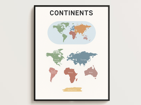 World Map Poster – Educational Geography Wall Art for Kids & Adults | Digital Download