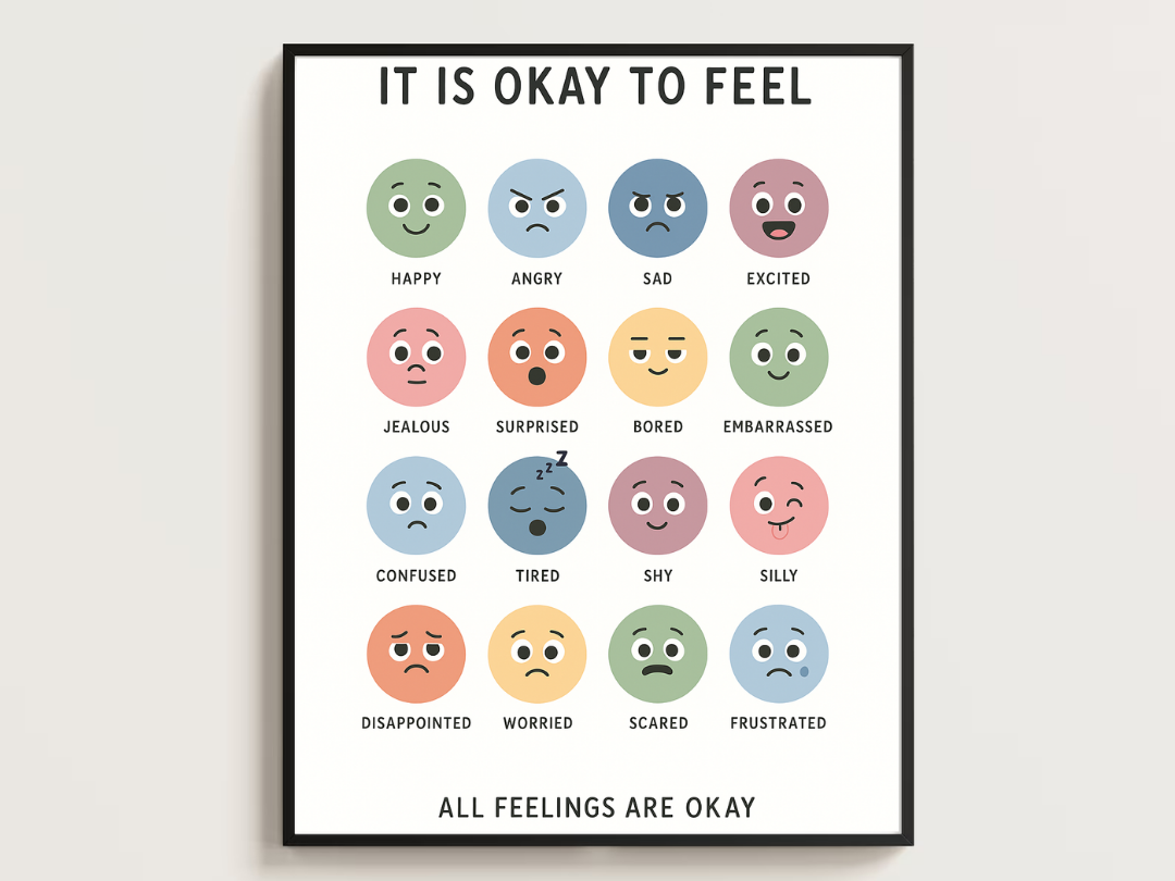 It’s Okay to Feel Wall Art – Kids Emotions & Mental Health Poster | Digital Download