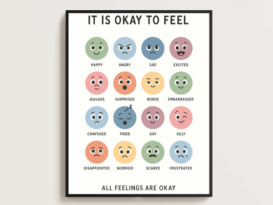 It’s Okay to Feel Wall Art – Kids Emotions & Mental Health Poster | Digital Download