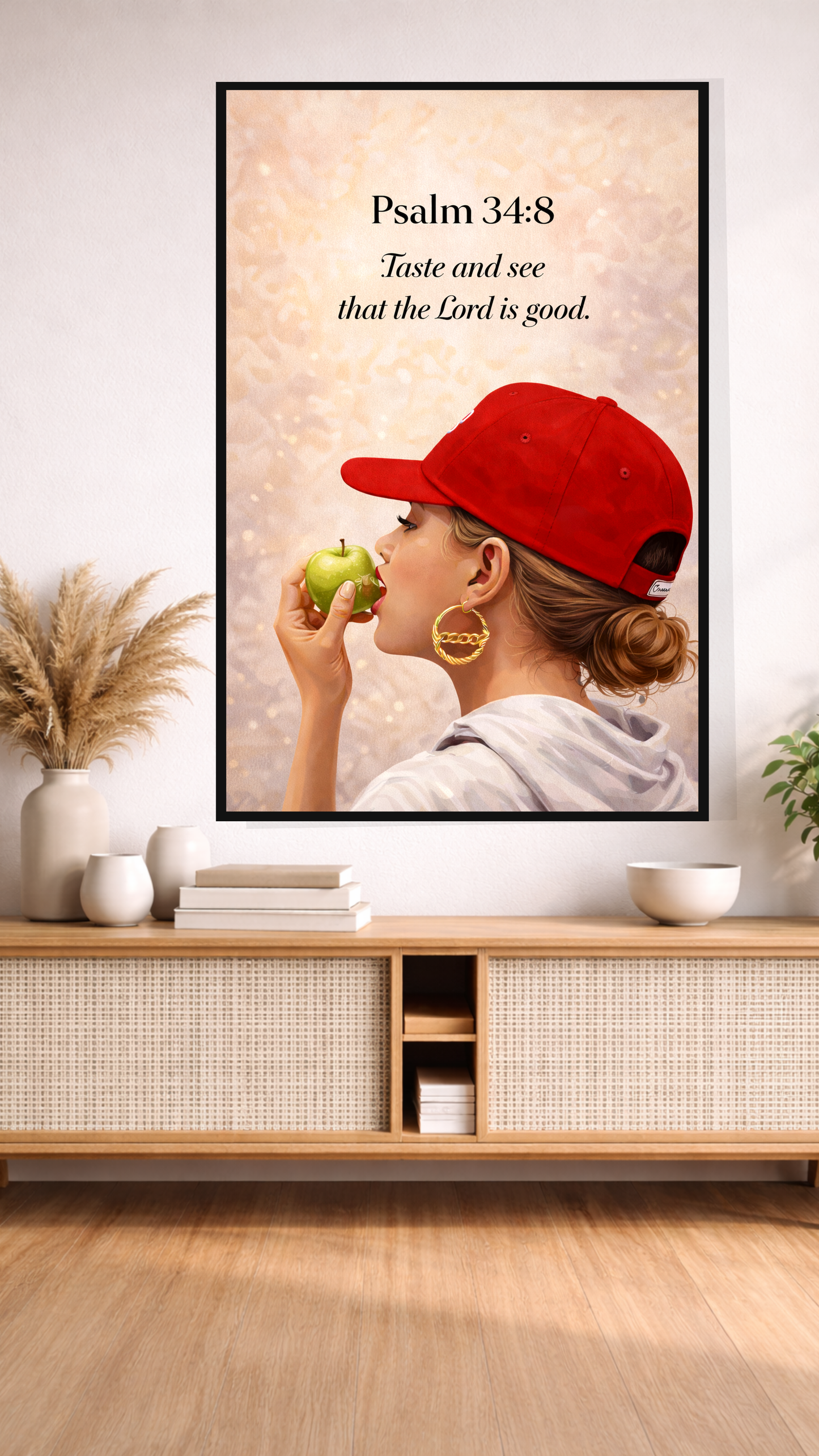 Psalm 34:8 “Taste and See That the Lord Is Good” Bible Verse Wall Art – Christian Home Decor