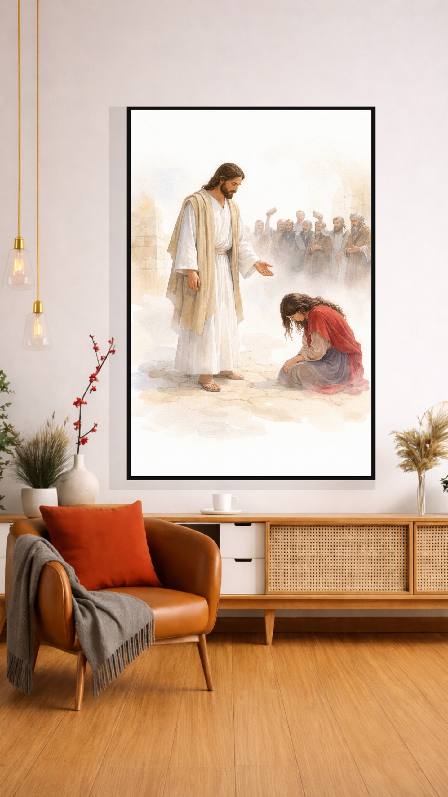 Jesus and the Woman Caught in Adultery Wall Art – “Let Him Cast the First Stone”