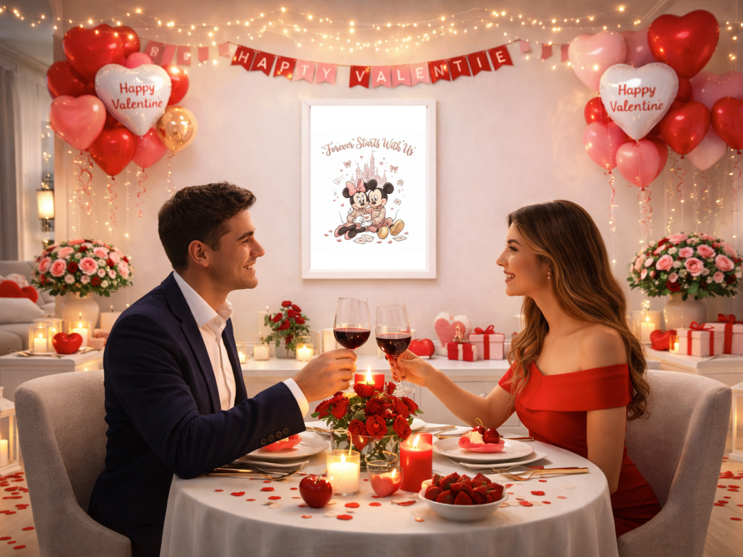 Forever Starts With Us – Mickey & Minnie Valentine Wall Art & Love Gift| Digital Download