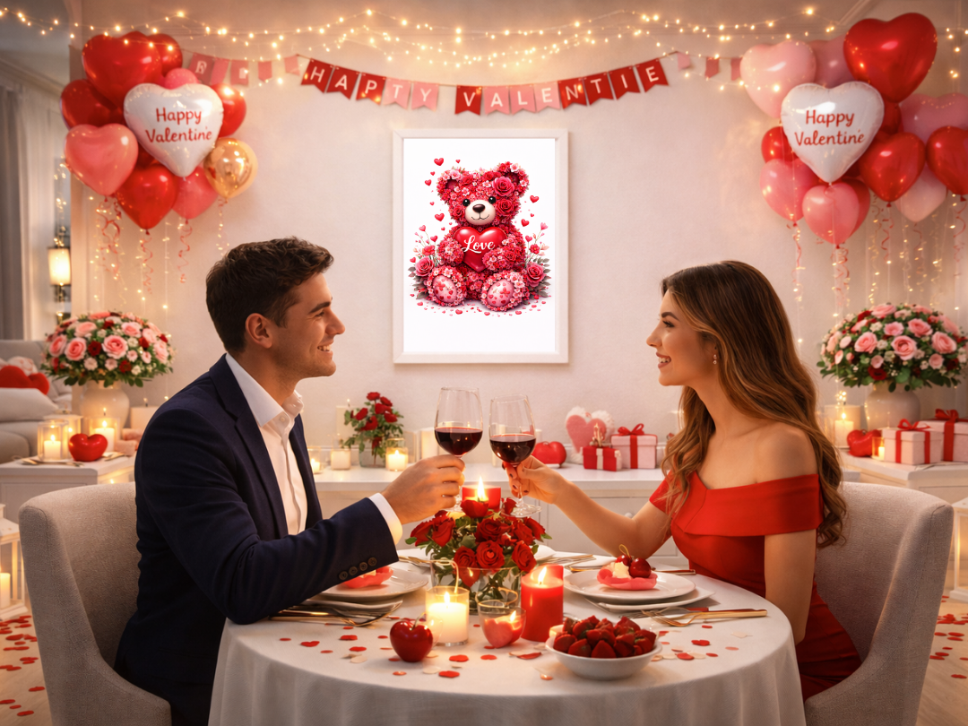 Floral Teddy Bear Love Wall Art – Valentine’s Day Decor & Gift | Digital Download