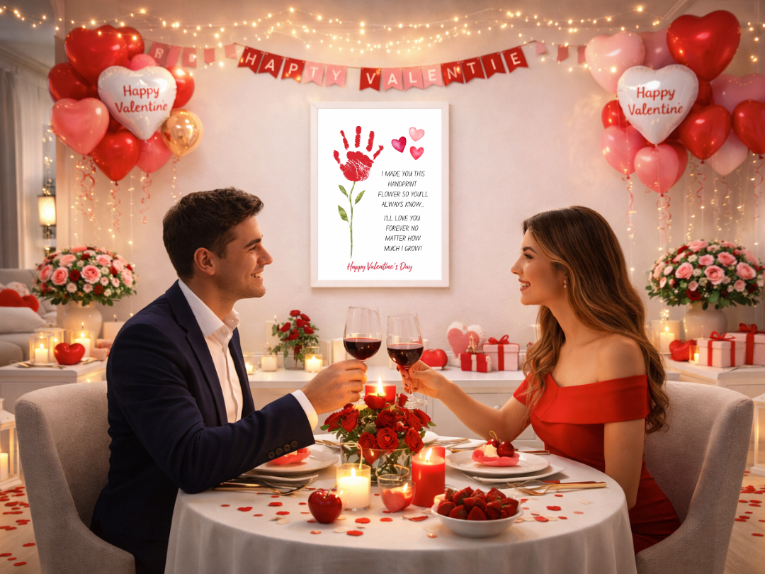 Handprint Flower Wall Art – Valentine’s Family Gift & Love Keepsake | Digital Download