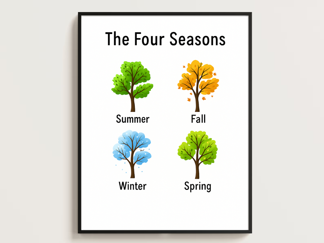 Four Seasons Poster – Educational Nature Wall Art for Kids | Digital Download