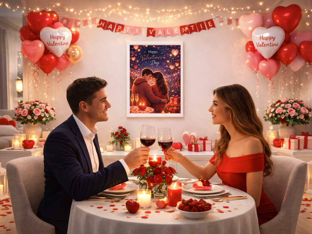 Happy Valentine’s Day Couple Wall Art – Romantic Decor & Gift | Digital Download
