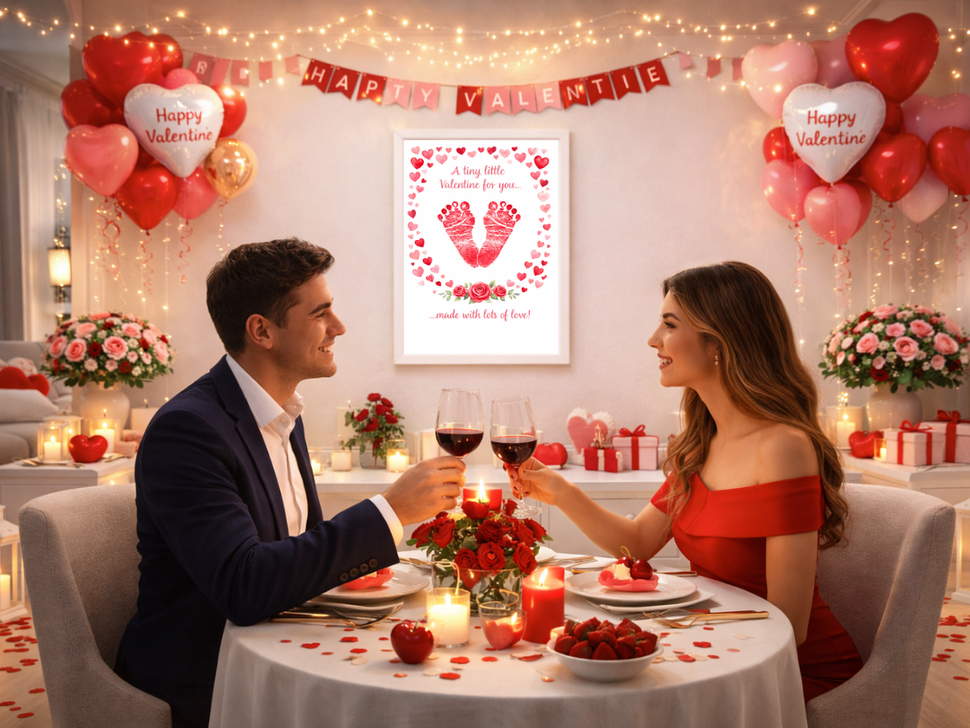 Footprint Valentine Love Wall Art – Romantic Decor & Gift | Digital Download