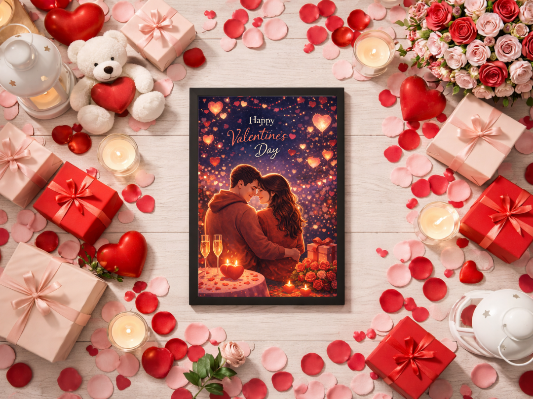 Happy Valentine’s Day Couple Wall Art – Romantic Decor & Gift | Digital Download