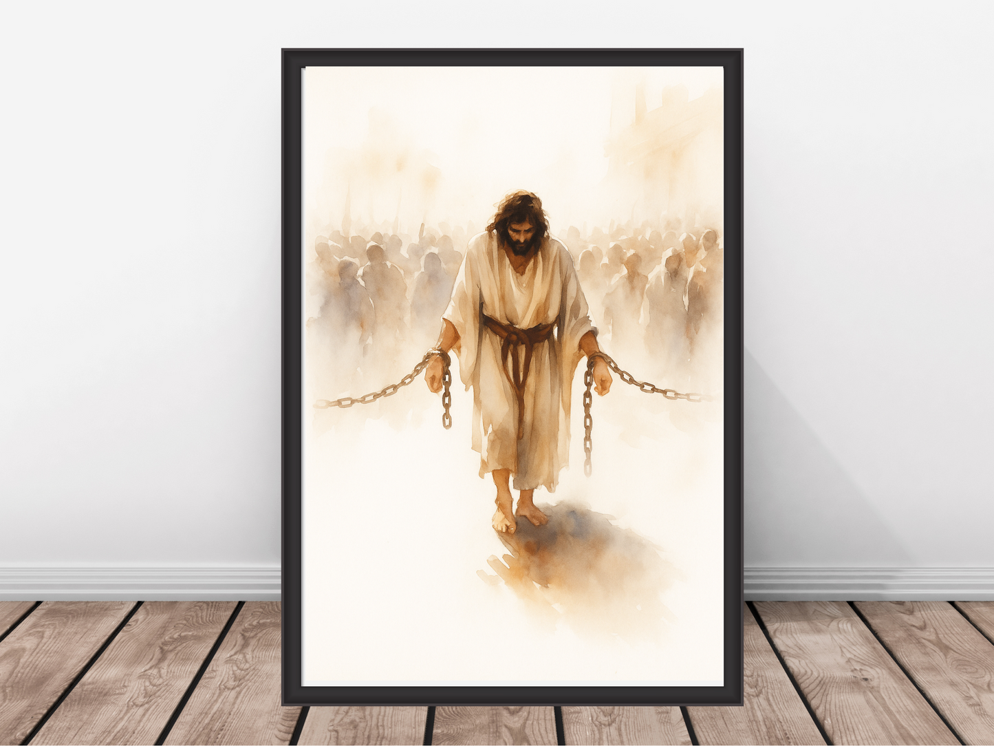 Jesus in Chains Wall Art – Crucifixion Christian Watercolor Print