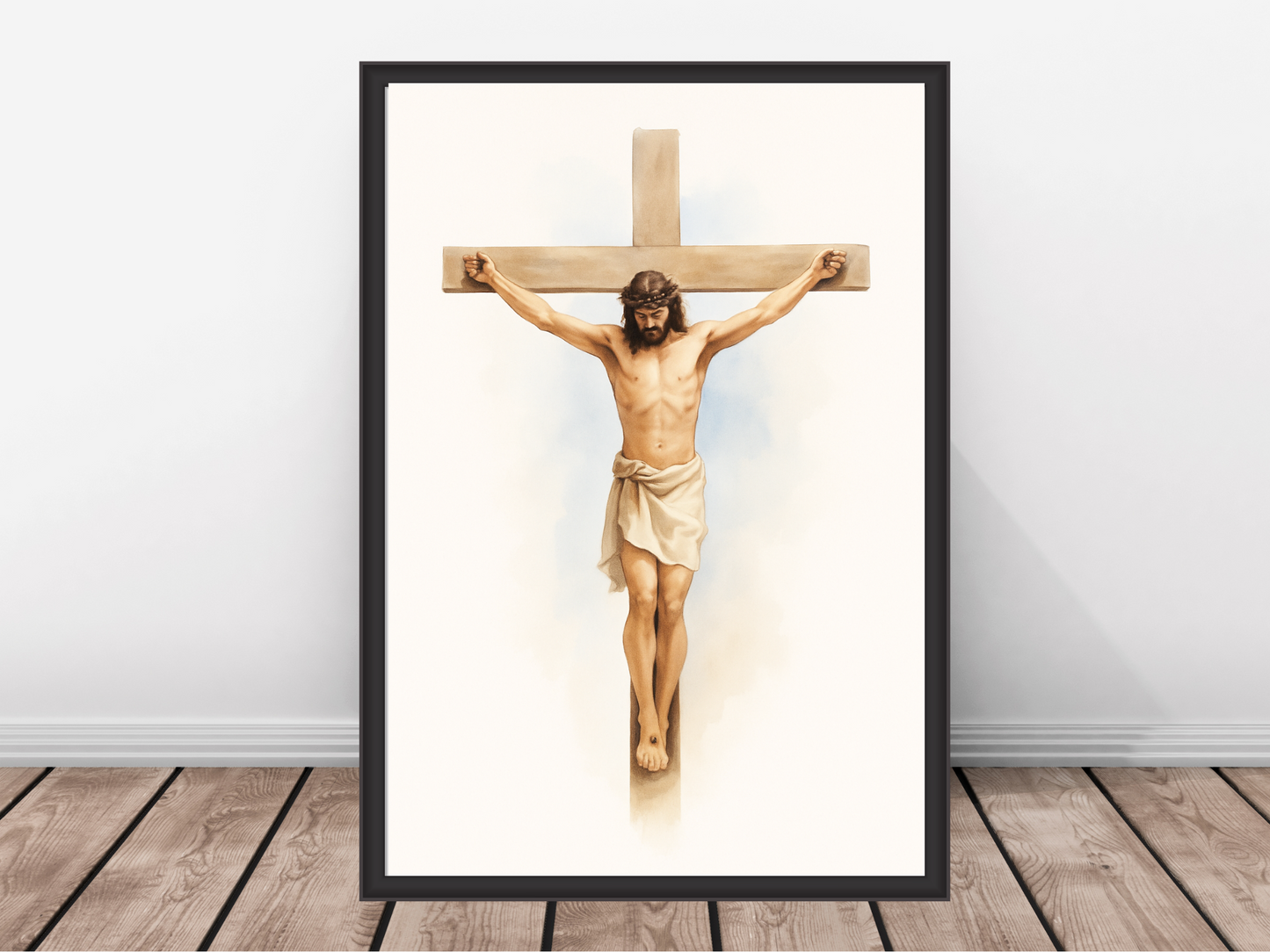 Jesus on the Cross Wall Art – Crucifixion Watercolor Christian Faith Print