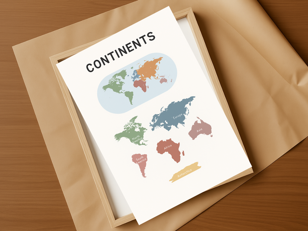 World Map Poster – Educational Geography Wall Art for Kids & Adults | Digital Download