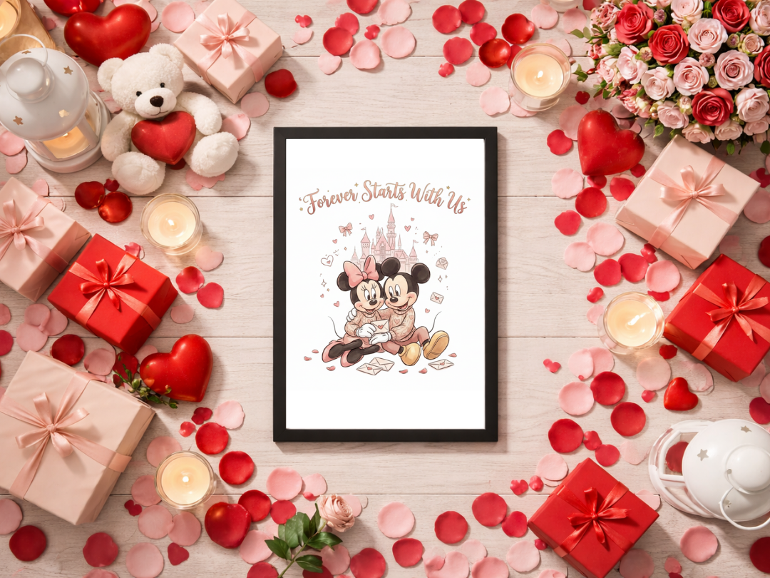 Forever Starts With Us – Mickey & Minnie Valentine Wall Art & Love Gift| Digital Download