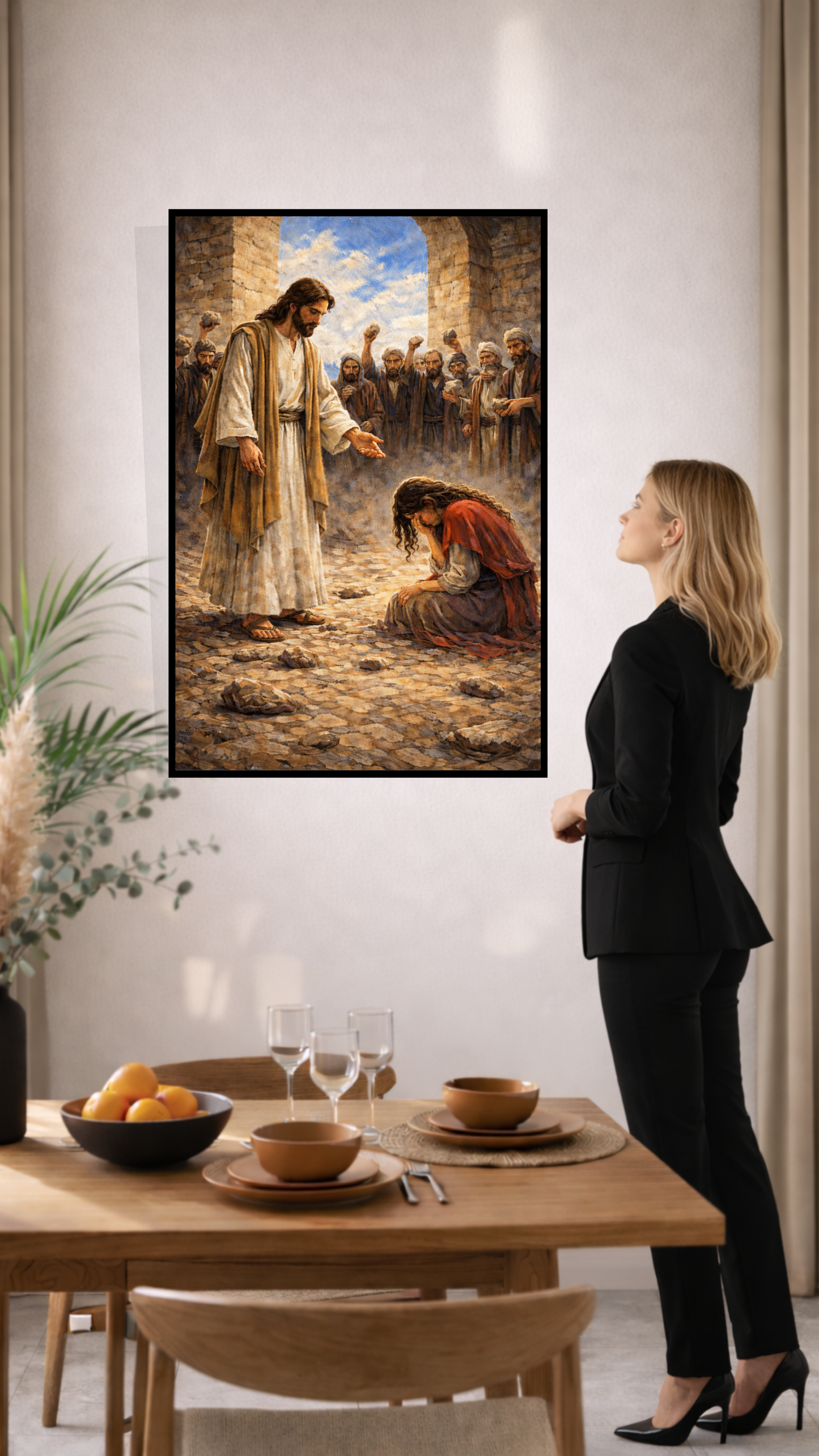 Jesus and the Woman Caught in Adultery Wall Art – “Let Him Cast the First Stone”