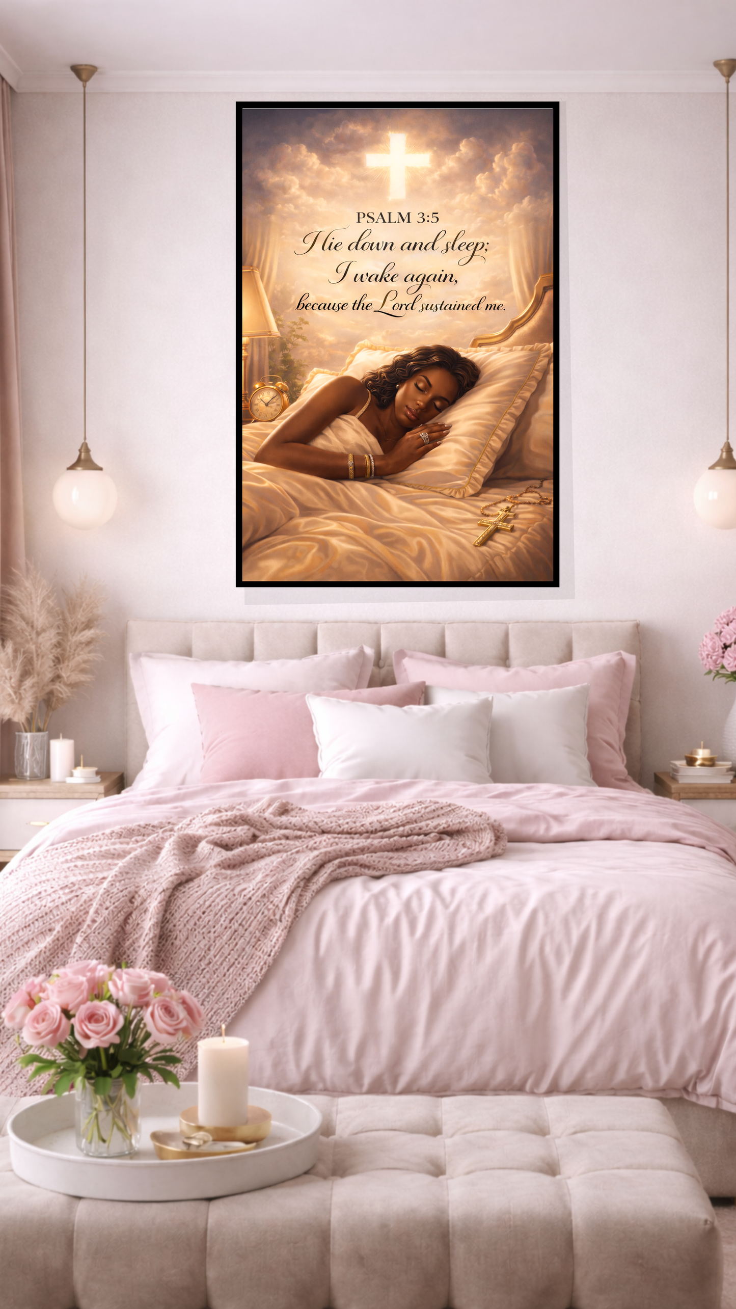 Psalm 3:5 “I Lie Down and Sleep; I Wake Again” Bible Verse Wall Art