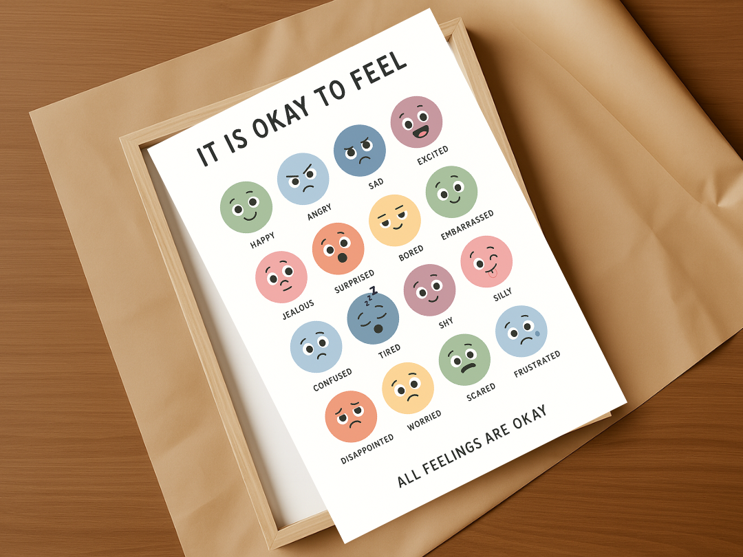 It’s Okay to Feel Wall Art – Kids Emotions & Mental Health Poster | Digital Download