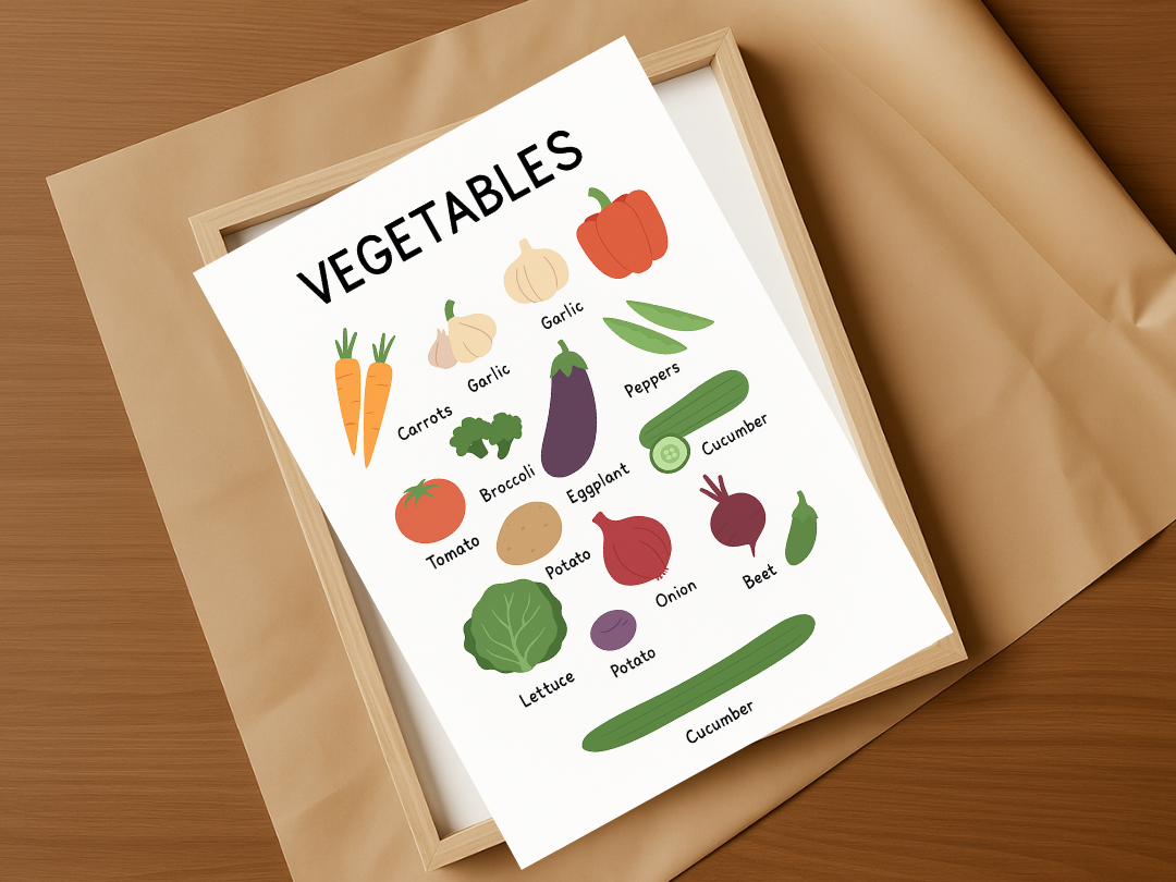 Vegetables Educational Poster – Kids Learning Wall Art & Montessori Print | Digital Download