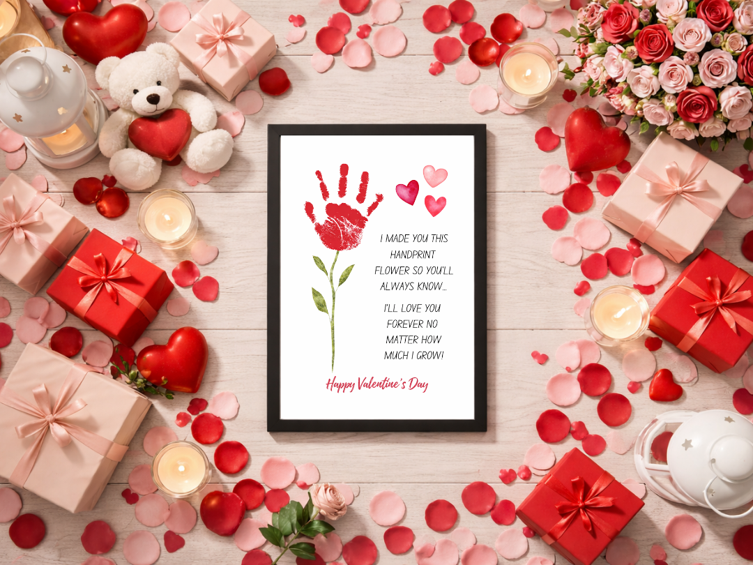 Handprint Flower Wall Art – Valentine’s Family Gift & Love Keepsake | Digital Download