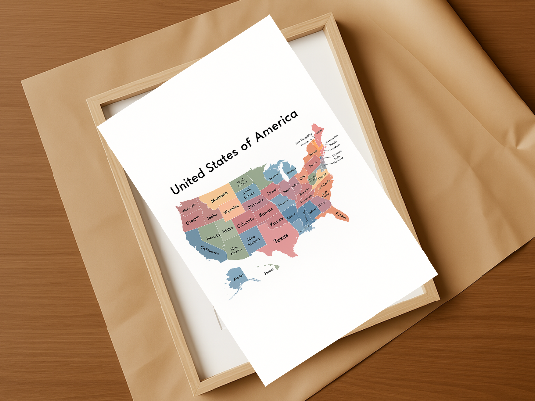 USA Map Poster – Educational States Wall Art for Kids | Digital Download