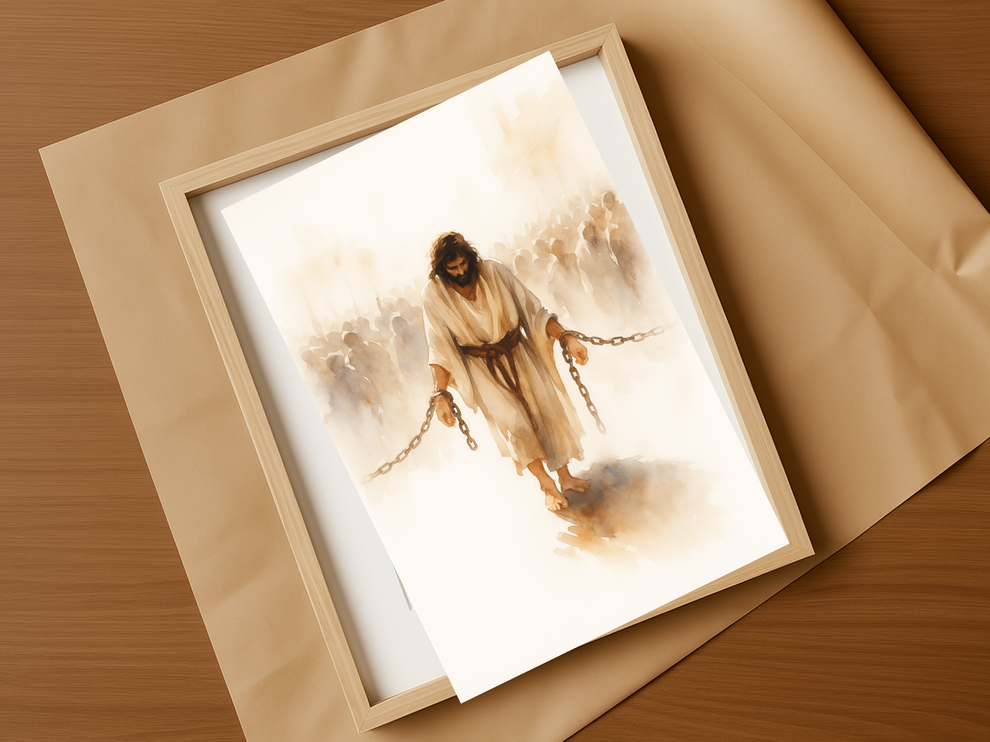 Jesus in Chains Wall Art – Crucifixion Christian Watercolor Print