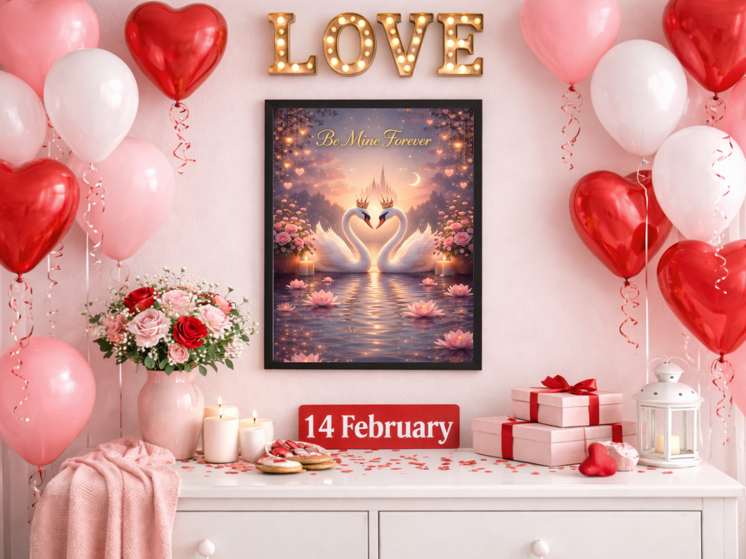 Be Mine Forever Swan Love Wall Art – Valentine’s Day Decor & Gift | Digital Download