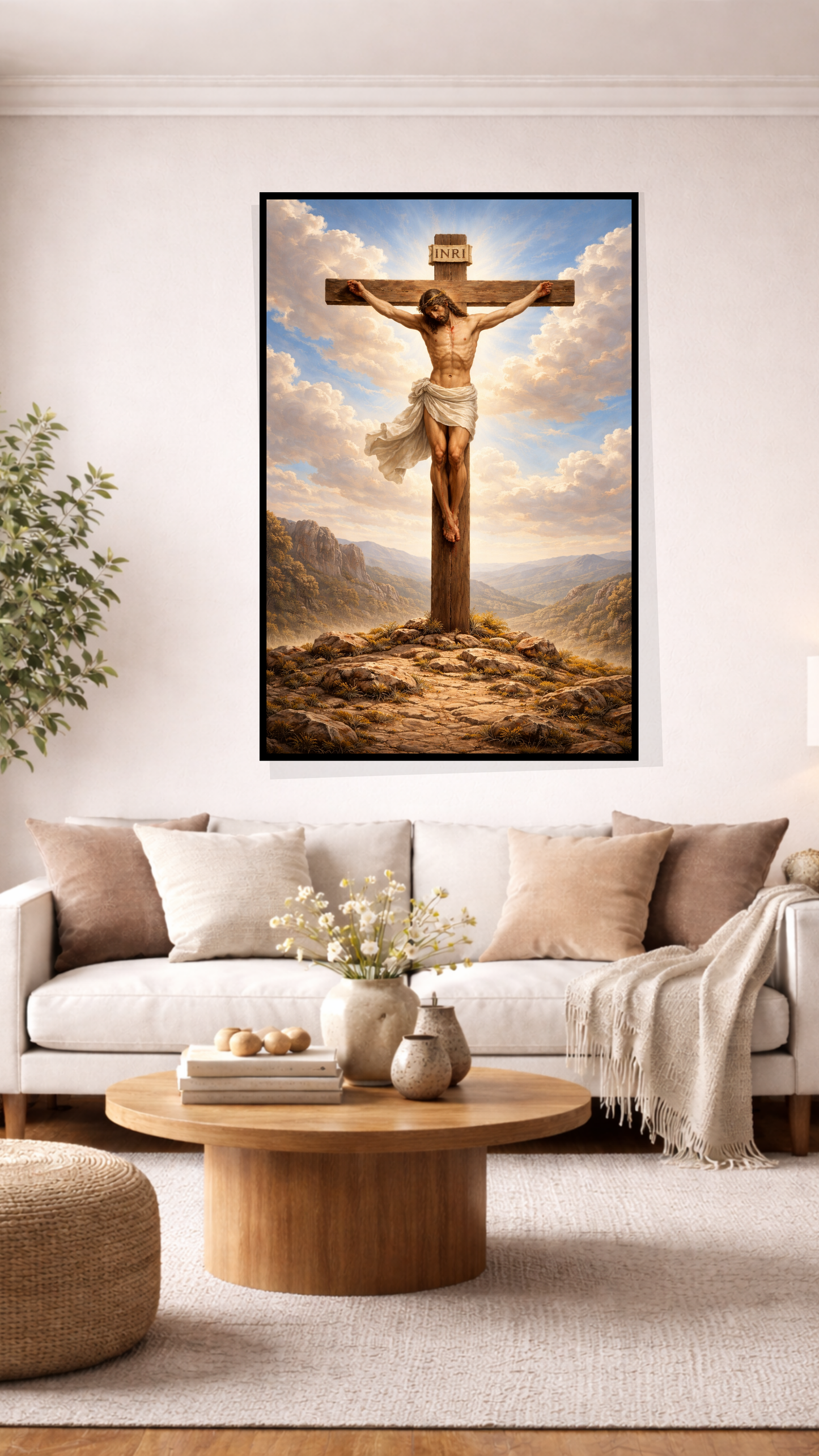 Jesus on the Cross Wall Art – Crucifixion Watercolor Christian Faith Print