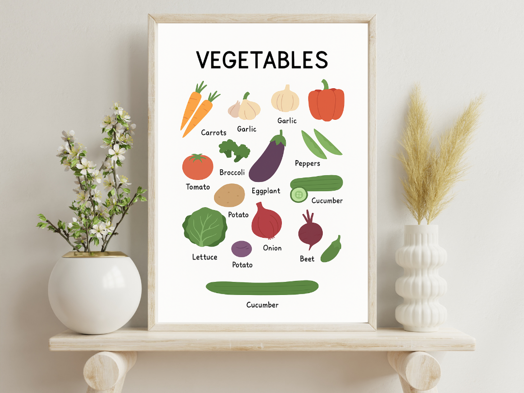 Vegetables Educational Poster – Kids Learning Wall Art & Montessori Print | Digital Download