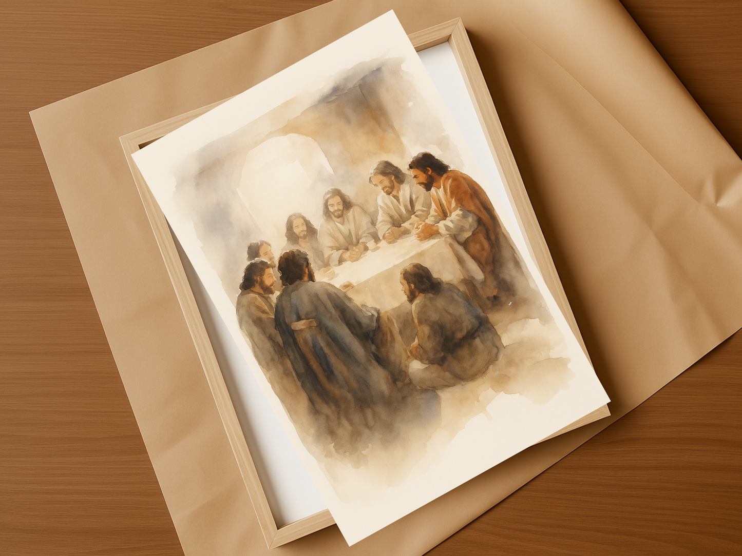 The Last Supper Wall Art – Jesus & Disciples Christian Watercolor Print