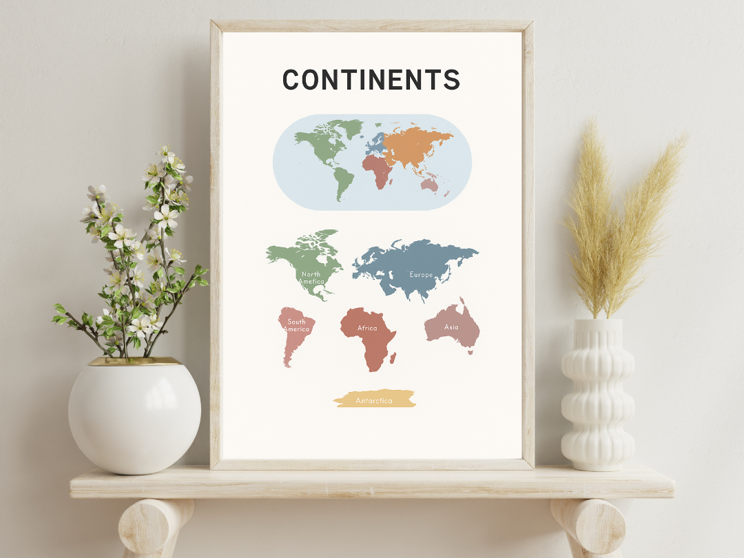 World Map Poster – Educational Geography Wall Art for Kids & Adults | Digital Download