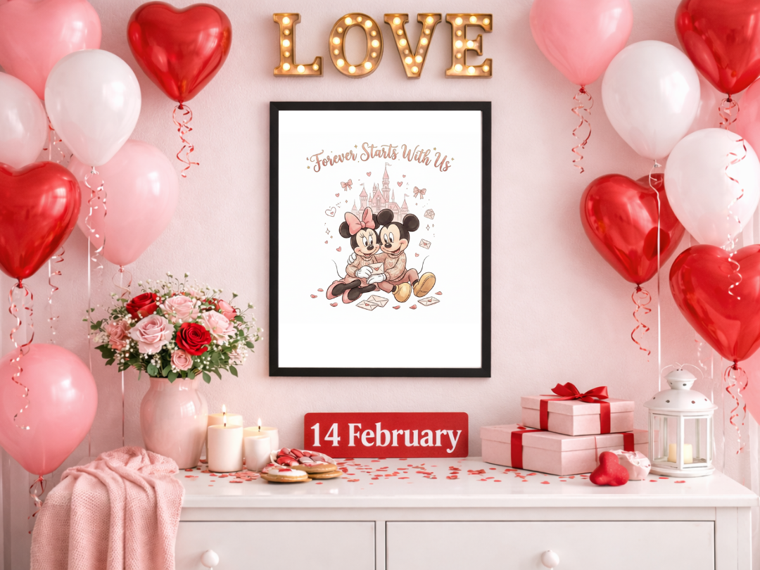 Forever Starts With Us – Mickey & Minnie Valentine Wall Art & Love Gift| Digital Download