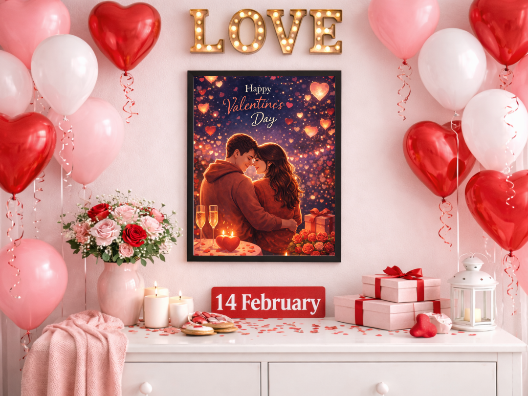Happy Valentine’s Day Couple Wall Art – Romantic Decor & Gift | Digital Download
