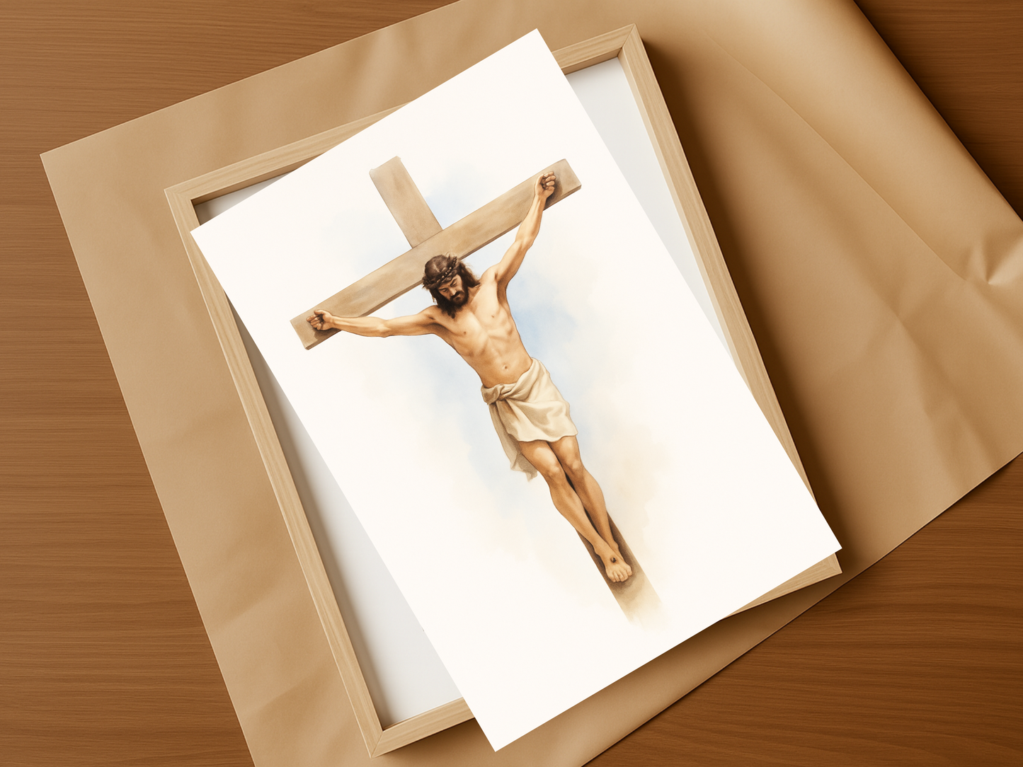 Jesus on the Cross Wall Art – Crucifixion Watercolor Christian Faith Print