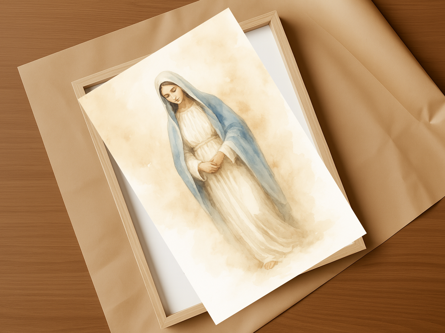 Virgin Mary Watercolor Wall Art – Christian Spiritual Home Decor
